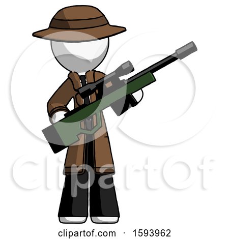 White Detective Man Holding Sniper Rifle Gun by Leo Blanchette