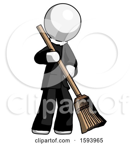 White Clergy Man Sweeping Area with Broom by Leo Blanchette