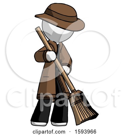 White Detective Man Sweeping Area with Broom by Leo Blanchette