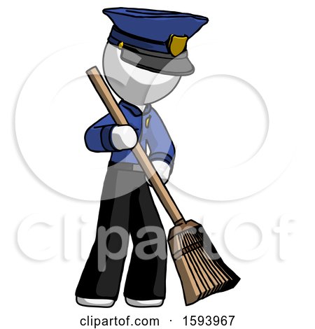White Police Man Sweeping Area with Broom by Leo Blanchette