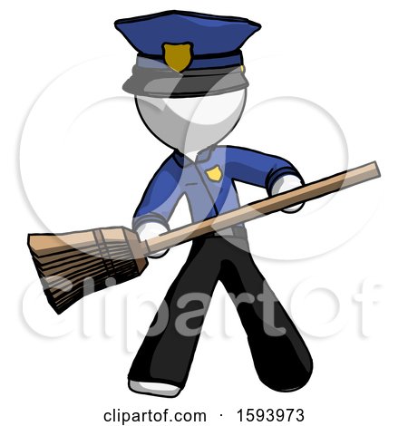 White Police Man Broom Fighter Defense Pose by Leo Blanchette
