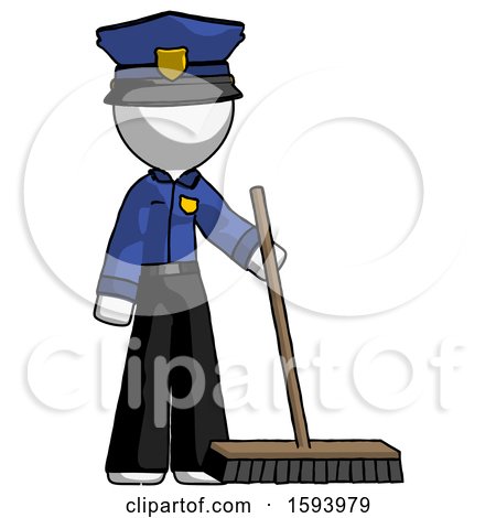 White Police Man Standing with Industrial Broom by Leo Blanchette