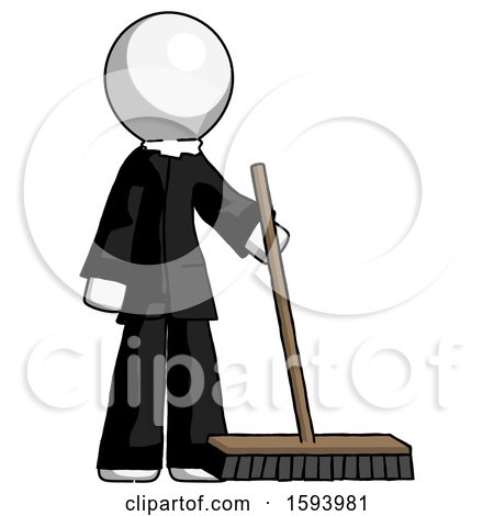 White Clergy Man Standing with Industrial Broom by Leo Blanchette