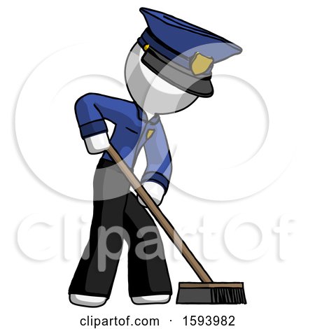 White Police Man Cleaning Services Janitor Sweeping Side View by Leo Blanchette