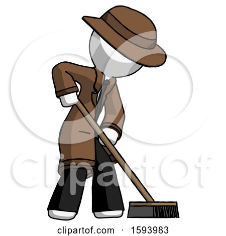 White Detective Man Cleaning Services Janitor Sweeping Side View by Leo Blanchette