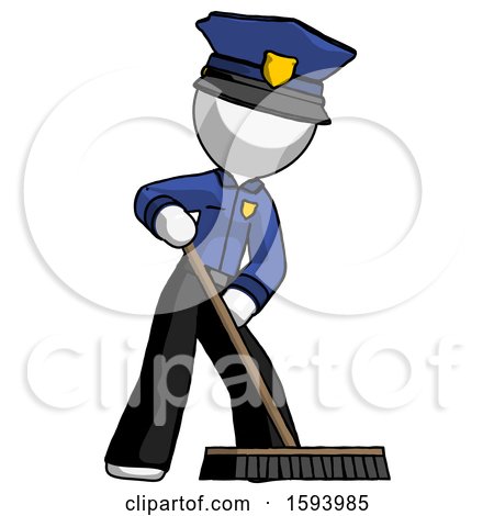 White Police Man Cleaning Services Janitor Sweeping Floor with Push Broom by Leo Blanchette