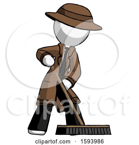 White Detective Man Cleaning Services Janitor Sweeping Floor with Push Broom by Leo Blanchette