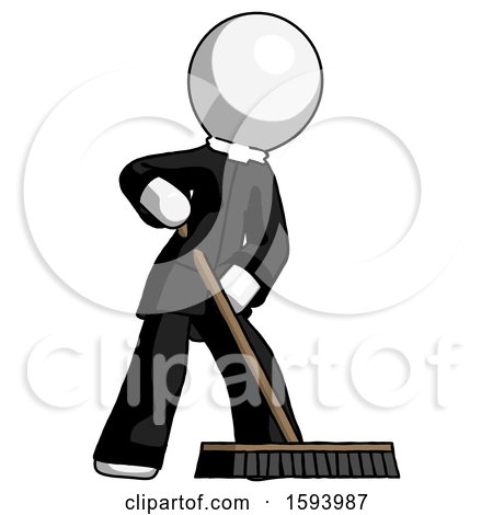 White Clergy Man Cleaning Services Janitor Sweeping Floor with Push Broom by Leo Blanchette