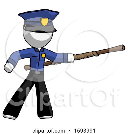 White Police Man Bo Staff Pointing Right Kung Fu Pose by Leo Blanchette