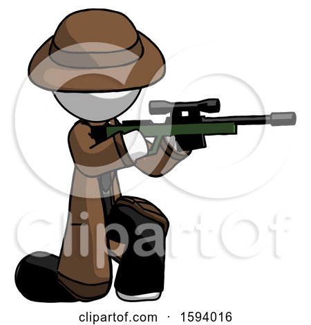 White Detective Man Kneeling Shooting Sniper Rifle by Leo Blanchette