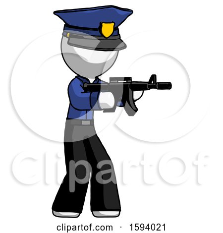 White Police Man Shooting Automatic Assault Weapon by Leo Blanchette