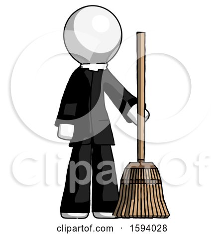 White Clergy Man Standing with Broom Cleaning Services by Leo Blanchette