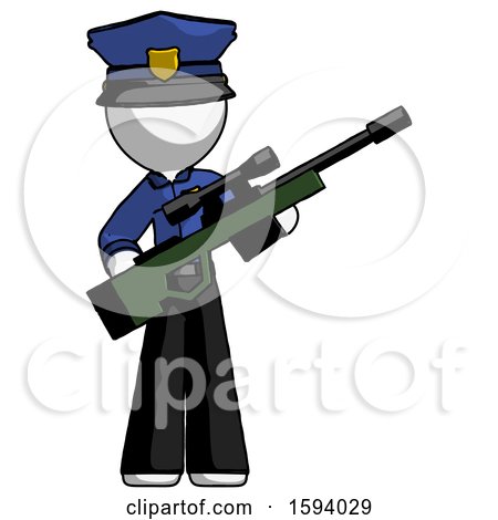 White Police Man Holding Sniper Rifle Gun by Leo Blanchette