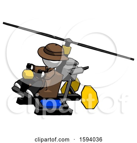 White Detective Man Flying in Gyrocopter Front Side Angle Top View by Leo Blanchette