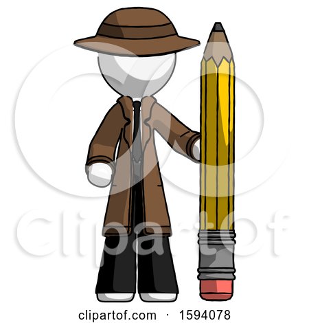 White Detective Man with Large Pencil Standing Ready to Write by Leo Blanchette