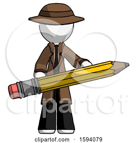 White Detective Man Writer or Blogger Holding Large Pencil by Leo Blanchette