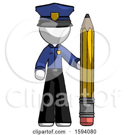 White Police Man with Large Pencil Standing Ready to Write by Leo Blanchette