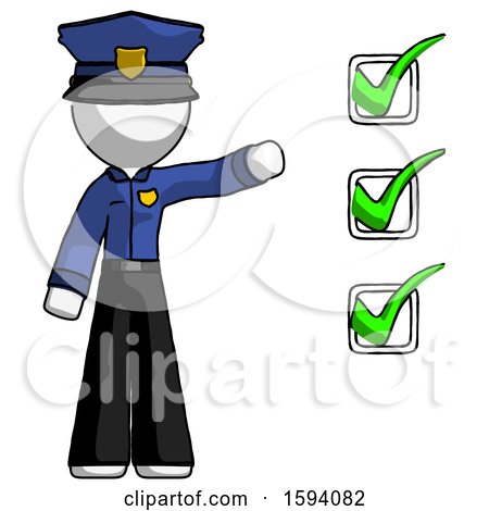 White Police Man Standing by List of Checkmarks by Leo Blanchette
