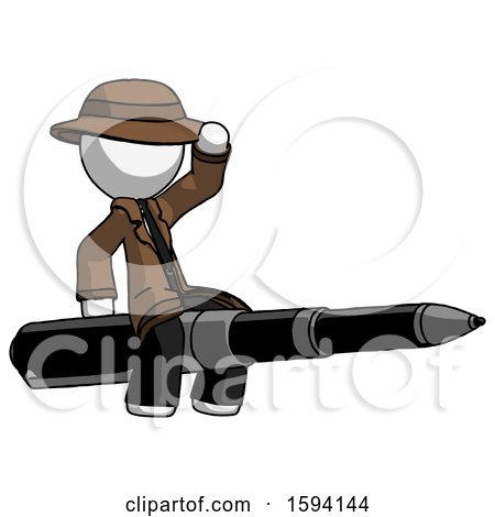 White Detective Man Riding a Pen like a Giant Rocket by Leo Blanchette
