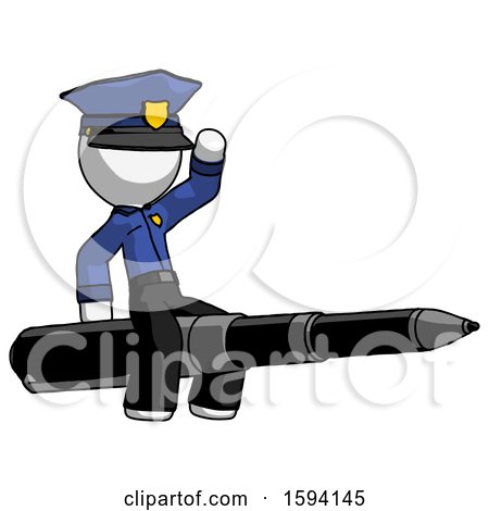 White Police Man Riding a Pen like a Giant Rocket by Leo Blanchette