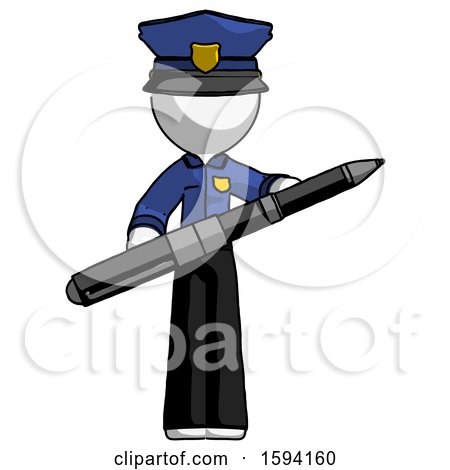White Police Man Posing Confidently with Giant Pen by Leo Blanchette