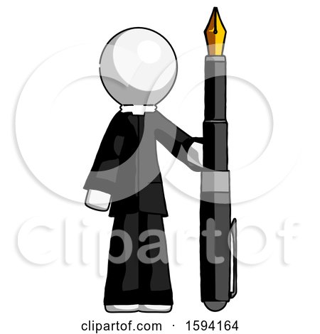 White Clergy Man Holding Giant Calligraphy Pen by Leo Blanchette