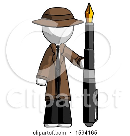 White Detective Man Holding Giant Calligraphy Pen by Leo Blanchette