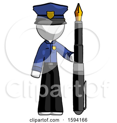 White Police Man Holding Giant Calligraphy Pen by Leo Blanchette