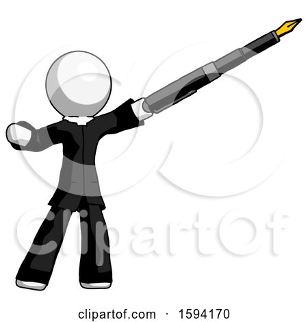 White Clergy Man Pen Is Mightier Than the Sword Calligraphy Pose by Leo Blanchette