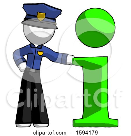 White Police Man with Info Symbol Leaning up Against It by Leo Blanchette