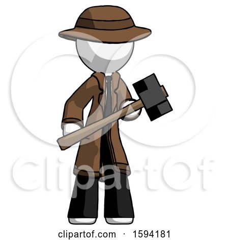 White Detective Man with Sledgehammer Standing Ready to Work or Defend by Leo Blanchette