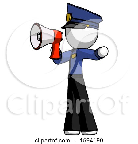 White Police Man Shouting into Megaphone Bullhorn Facing Left by Leo Blanchette