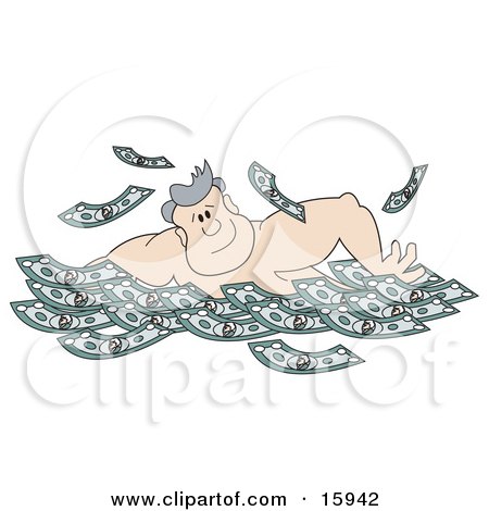 Strong Man Swimming In A Pool Full Of Cash Clipart Illustration by Andy Nortnik