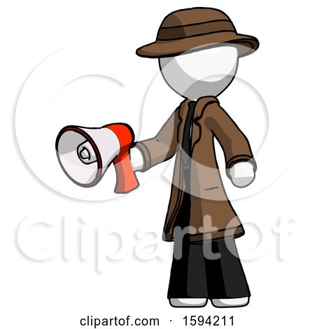 White Detective Man Holding Megaphone Bullhorn Facing Right by Leo Blanchette