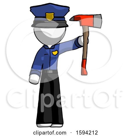 White Police Man Holding up Red Firefighter's Ax by Leo Blanchette