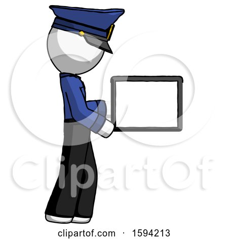 White Police Man Show Tablet Device Computer to Viewer, Blank Area by Leo Blanchette