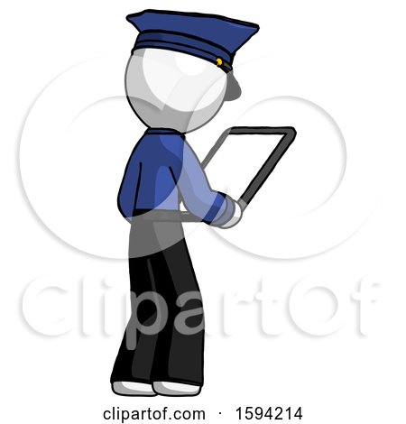 White Police Man Looking at Tablet Device Computer Facing Away by Leo Blanchette