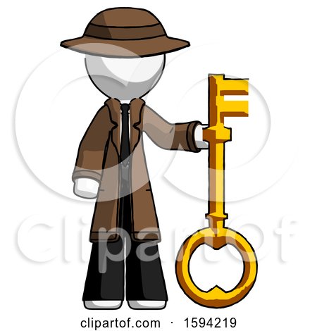 White Detective Man Holding Key Made of Gold by Leo Blanchette