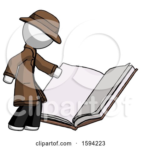 White Detective Man Reading Big Book While Standing Beside It by Leo Blanchette