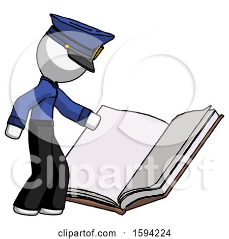 White Police Man Reading Big Book While Standing Beside It by Leo Blanchette