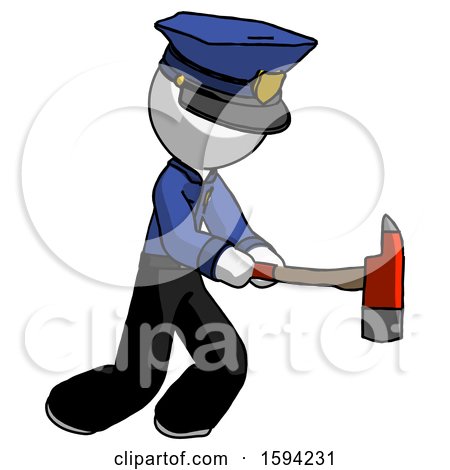 White Police Man with Ax Hitting, Striking, or Chopping by Leo Blanchette