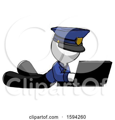 White Police Man Using Laptop Computer While Lying on Floor Side Angled View by Leo Blanchette