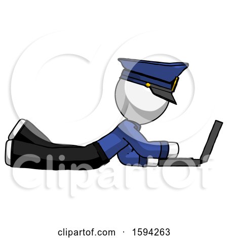 White Police Man Using Laptop Computer While Lying on Floor Side View by Leo Blanchette