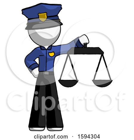White Police Man Holding Scales of Justice by Leo Blanchette