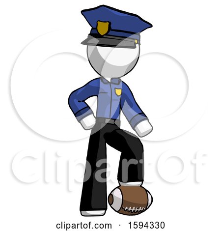 White Police Man Standing with Foot on Football by Leo Blanchette