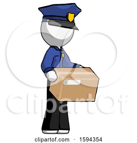 White Police Man Holding Package to Send or Recieve in Mail by Leo Blanchette