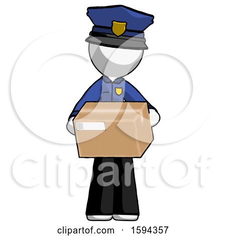 White Police Man Holding Box Sent or Arriving in Mail by Leo Blanchette