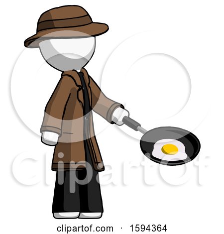White Detective Man Frying Egg in Pan or Wok Facing Right by Leo Blanchette