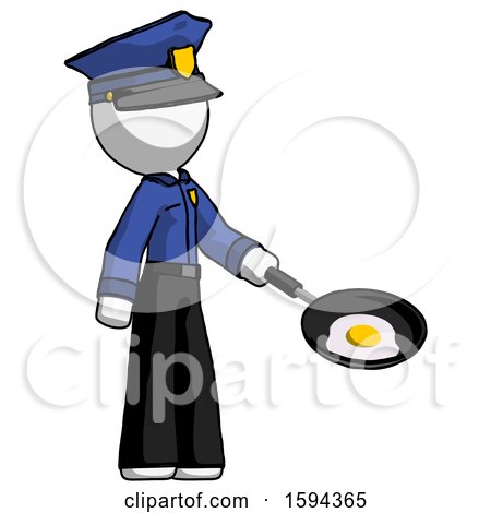 White Police Man Frying Egg in Pan or Wok Facing Right by Leo Blanchette