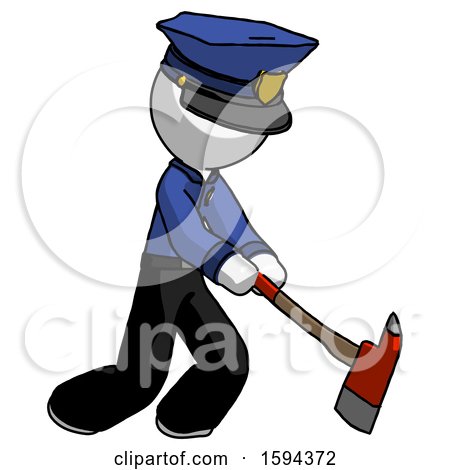 White Police Man Striking with a Red Firefighter's Ax by Leo Blanchette